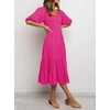 image:imageRVivimos Womens Summer Cotton Lantern Sleeves Ruffled Off Shoulder ALine Midi DressesHotpink