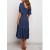 image:imageRVivimos Womens Summer Cotton Lantern Sleeves Ruffled Off Shoulder ALine Midi DressesNavyblue