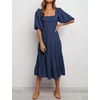 image:imageRVivimos Womens Summer Cotton Lantern Sleeves Ruffled Off Shoulder ALine Midi DressesNavyblue