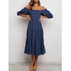 image:imageRVivimos Womens Summer Cotton Lantern Sleeves Ruffled Off Shoulder ALine Midi DressesNavyblue