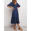 image:imageRVivimos Womens Summer Cotton Lantern Sleeves Ruffled Off Shoulder ALine Midi DressesNavyblue