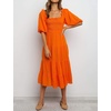 image:imageRVivimos Womens Summer Cotton Lantern Sleeves Ruffled Off Shoulder ALine Midi DressesOrange