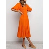 image:imageRVivimos Womens Summer Cotton Lantern Sleeves Ruffled Off Shoulder ALine Midi DressesOrange