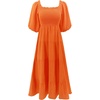 image:imageRVivimos Womens Summer Cotton Lantern Sleeves Ruffled Off Shoulder ALine Midi DressesOrange