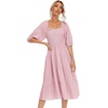 image:imageRVivimos Womens Summer Cotton Lantern Sleeves Ruffled Off Shoulder ALine Midi DressesPink