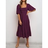 image:imageRVivimos Womens Summer Cotton Lantern Sleeves Ruffled Off Shoulder ALine Midi DressesPlum