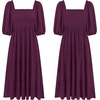 image:imageRVivimos Womens Summer Cotton Lantern Sleeves Ruffled Off Shoulder ALine Midi DressesPlum