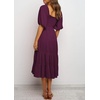 image:imageRVivimos Womens Summer Cotton Lantern Sleeves Ruffled Off Shoulder ALine Midi DressesPlum