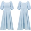 image:imageRVivimos Womens Summer Cotton Lantern Sleeves Ruffled Off Shoulder ALine Midi DressesSkyblue