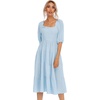 image:imageRVivimos Womens Summer Cotton Lantern Sleeves Ruffled Off Shoulder ALine Midi DressesSkyblue