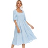 image:imageRVivimos Womens Summer Cotton Lantern Sleeves Ruffled Off Shoulder ALine Midi DressesSkyblue