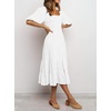 image:imageRVivimos Womens Summer Cotton Lantern Sleeves Ruffled Off Shoulder ALine Midi DressesWhite