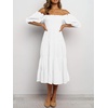image:imageRVivimos Womens Summer Cotton Lantern Sleeves Ruffled Off Shoulder ALine Midi DressesWhite
