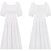 image:imageRVivimos Womens Summer Cotton Lantern Sleeves Ruffled Off Shoulder ALine Midi DressesWhite