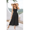 image:imageRVivimos Womens Summer Cotton Linen Casual Midi Dresses Elastic Straps Empire Waist ALine Flowy Long Dresses with PocketsBlack