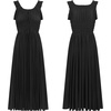 image:imageRVivimos Womens Summer Cotton Linen Casual Midi Dresses Elastic Straps Empire Waist ALine Flowy Long Dresses with PocketsBlack