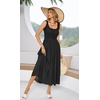image:imageRVivimos Womens Summer Cotton Linen Casual Midi Dresses Elastic Straps Empire Waist ALine Flowy Long Dresses with PocketsBlack