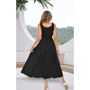 image:imageRVivimos Womens Summer Cotton Linen Casual Midi Dresses Elastic Straps Empire Waist ALine Flowy Long Dresses with PocketsBlack