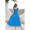 image:imageRVivimos Womens Summer Cotton Linen Casual Midi Dresses Elastic Straps Empire Waist ALine Flowy Long Dresses with PocketsBlue
