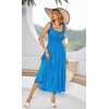 image:imageRVivimos Womens Summer Cotton Linen Casual Midi Dresses Elastic Straps Empire Waist ALine Flowy Long Dresses with PocketsBlue