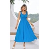 image:imageRVivimos Womens Summer Cotton Linen Casual Midi Dresses Elastic Straps Empire Waist ALine Flowy Long Dresses with PocketsBlue