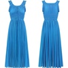 image:imageRVivimos Womens Summer Cotton Linen Casual Midi Dresses Elastic Straps Empire Waist ALine Flowy Long Dresses with PocketsBlue