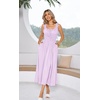 image:imageRVivimos Womens Summer Cotton Linen Casual Midi Dresses Elastic Straps Empire Waist ALine Flowy Long Dresses with PocketsLavender