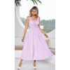 image:imageRVivimos Womens Summer Cotton Linen Casual Midi Dresses Elastic Straps Empire Waist ALine Flowy Long Dresses with PocketsLavender