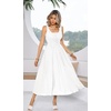 image:imageRVivimos Womens Summer Cotton Linen Casual Midi Dresses Elastic Straps Empire Waist ALine Flowy Long Dresses with PocketsWhite