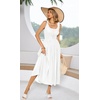 image:imageRVivimos Womens Summer Cotton Linen Casual Midi Dresses Elastic Straps Empire Waist ALine Flowy Long Dresses with PocketsWhite