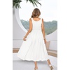 image:imageRVivimos Womens Summer Cotton Linen Casual Midi Dresses Elastic Straps Empire Waist ALine Flowy Long Dresses with PocketsWhite