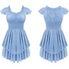 image:imageRVivimos Womens Summer Cotton Puff Sleeves Layered Ruffles Casual Boho Swing Mini DressesBlue
