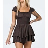 image:imageRVivimos Womens Summer Cotton Puff Sleeves Layered Ruffles Casual Boho Swing Mini DressesBrown