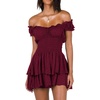 image:imageRVivimos Womens Summer Cotton Puff Sleeves Layered Ruffles Casual Boho Swing Mini DressesBurgundy