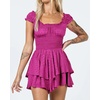 image:imageRVivimos Womens Summer Cotton Puff Sleeves Layered Ruffles Casual Boho Swing Mini DressesFuchsia