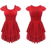 image:imageRVivimos Womens Summer Cotton Puff Sleeves Layered Ruffles Casual Boho Swing Mini DressesRed