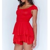 image:imageRVivimos Womens Summer Cotton Puff Sleeves Layered Ruffles Casual Boho Swing Mini DressesRed