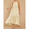 image:imageRVivimos Womens Summer Dress Sleeveless Halter Layered Ruffles Casual Boho Flowy Maxi DressBeige