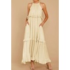 image:imageRVivimos Womens Summer Dress Sleeveless Halter Layered Ruffles Casual Boho Flowy Maxi DressBeige