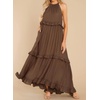 image:imageRVivimos Womens Summer Dress Sleeveless Halter Layered Ruffles Casual Boho Flowy Maxi DressBrown