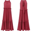 image:imageRVivimos Womens Summer Dress Sleeveless Halter Layered Ruffles Casual Boho Flowy Maxi DressBurgundy
