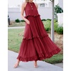 image:imageRVivimos Womens Summer Dress Sleeveless Halter Layered Ruffles Casual Boho Flowy Maxi DressBurgundy