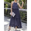 image:imageRVivimos Womens Summer Dress Sleeveless Halter Layered Ruffles Casual Boho Flowy Maxi DressNavyblue