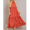image:imageRVivimos Womens Summer Dress Sleeveless Halter Layered Ruffles Casual Boho Flowy Maxi DressOrange