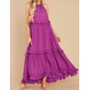 image:imageRVivimos Womens Summer Dress Sleeveless Halter Layered Ruffles Casual Boho Flowy Maxi DressPurple Red