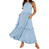 image:imageRVivimos Womens Summer Dress Sleeveless Halter Layered Ruffles Casual Boho Flowy Maxi DressSkyblue