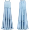 image:imageRVivimos Womens Summer Dress Sleeveless Halter Layered Ruffles Casual Boho Flowy Maxi DressSkyblue
