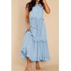 image:imageRVivimos Womens Summer Dress Sleeveless Halter Layered Ruffles Casual Boho Flowy Maxi DressSkyblue