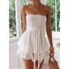 image:imageRVivimos Womens Summer Linen Ruffles Boho Casual Tube Playsuits Short Jumpsuit RompersStyle1white