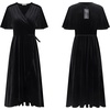 image:imageRVivimos Womens Velvet Pleated Wrap Tie Waist Elegant Flowy Party Plus Size Midi DressesBlack Wrap